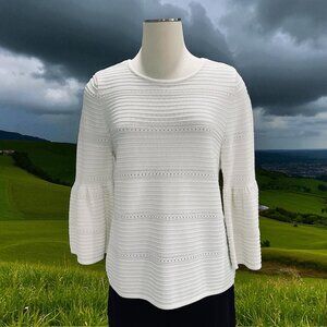 White House Black Market Bell Sleeve Textured Knit Top Boho Cottagecore Chic
